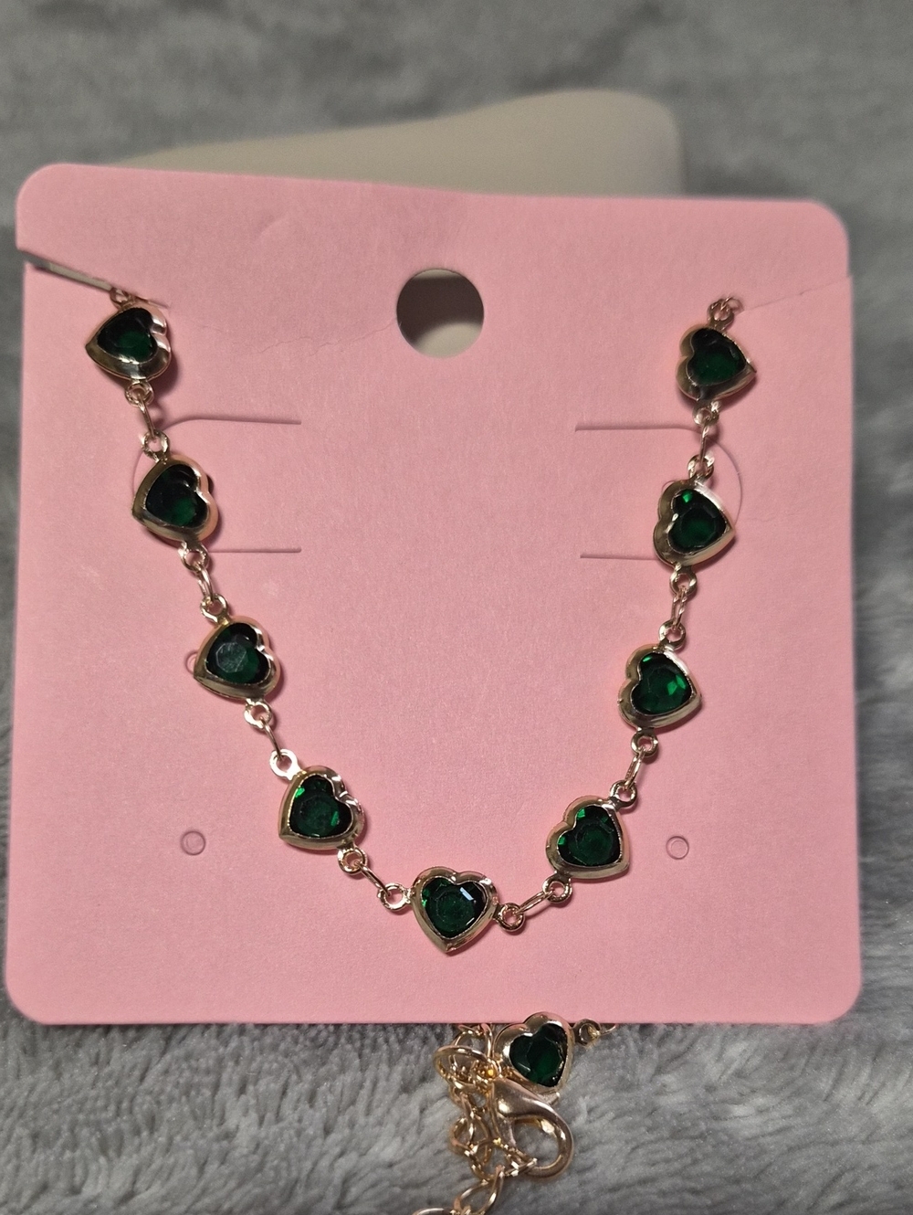 Gold-Tone Necklace with Emerald Green Heart Stones - Women Jewelry
